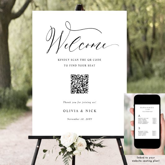 Elegante QR Code Zitplan Trouwen Welkomstbord Poster