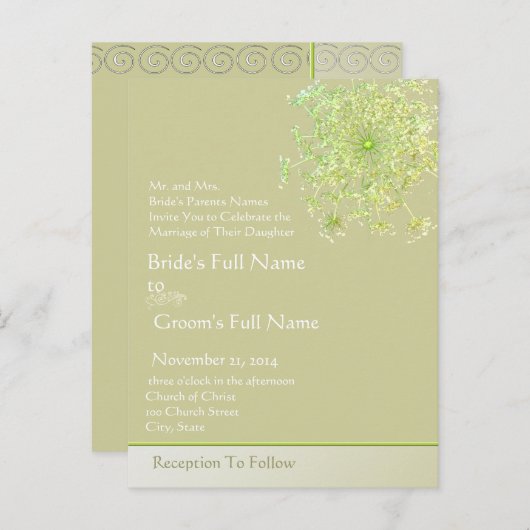 Elegante Queen Anne's Lace bruiloft uitnodiging (Voorkant / Achterkant)