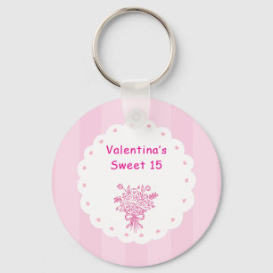 Elegante Quinceañera bloemboeket Roze & Wit Sleutelhanger