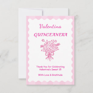 Elegante Quinceañera bloemenboeket Roze & Wit Bedankkaart
