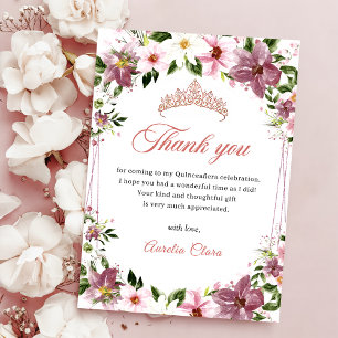 Elegante Quinceañera bloemenvlinders Bedankkaart