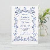 Elégante Quinceañera Blue Floral invitation (Debout devant)