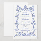 Elégante Quinceañera Blue Floral invitation (Devant / Derrière)