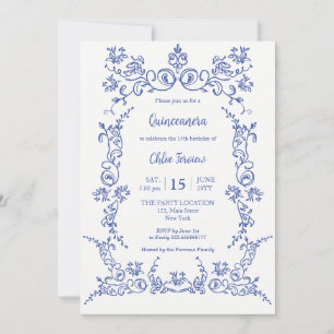 Elégante Quinceañera Blue Floral invitation