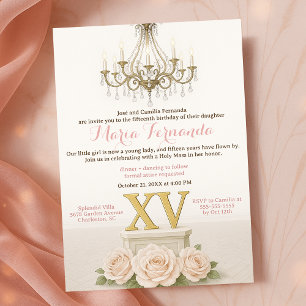 Elegante Quinceañera Blush kroonluchter viering Kaart
