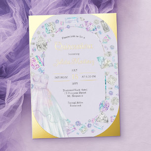 Elegante Quinceanera-diamanten prinsessenjurk goud Folie Uitnodiging