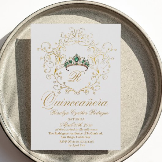 Elégante Quinceanera Gold White Invitation