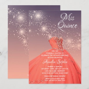Elégante Quinceañera Gown Stars Invitations