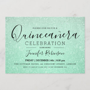 Elegante Quinceanera Party Mint Glitter Look Paint Kaart