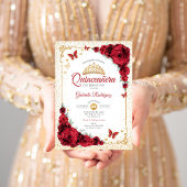 Elegante Quinceanera Rode Rozen Goud Wit Kaart