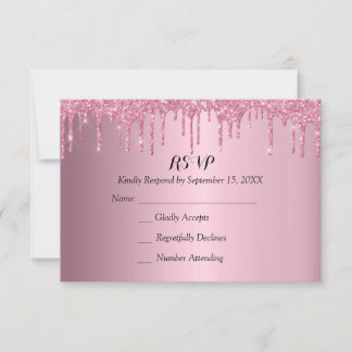 Elegante Quinceañera Roze en Gouden Glitter Drips RSVP Kaartje