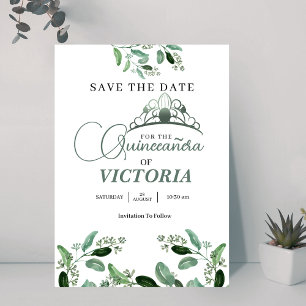 Elegante Quinceañera Sage Green Crown Save The Date
