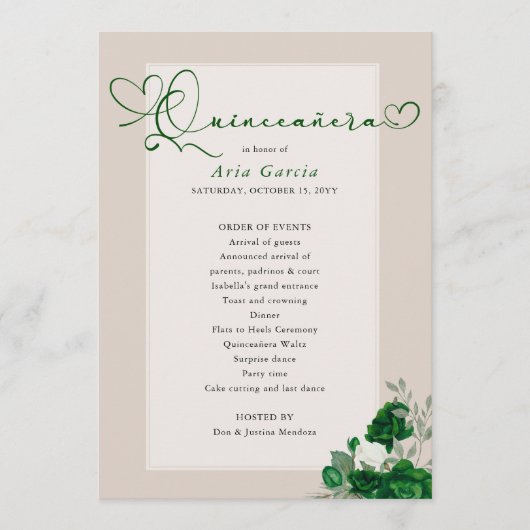 Elegante Quinceanera Smaragd Groene Rozen Programma (Voorkant)