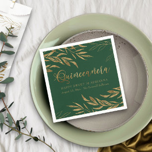 Elegante Quinceanera Smaragdgroen en Goudblad Servet