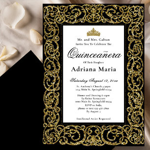 Elegante Quinceanera-uitnodiging met gouden scroll Kaart
