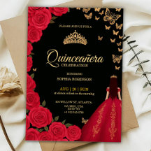 Elegante Quinceañera uitnodiging met rode rozen