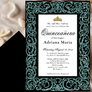 Elegante Quinceanera-uitnodiging met turkooizen kr Kaart