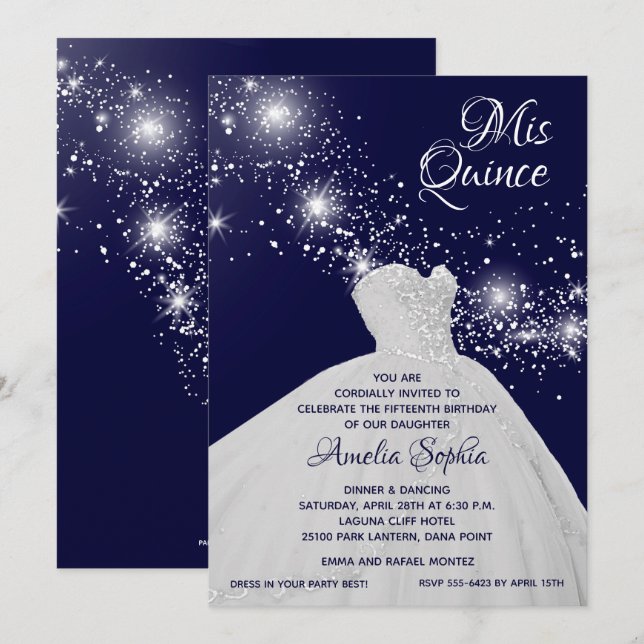Elégante Quinceañera White Gown Invitations (Devant / Derrière)