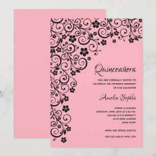Elegante Quinceañera Zwart en Roze Kaart