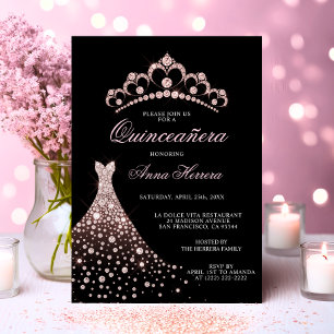 Elegante Quinceañera Zwarte Roze Tiara Jurk Jurkju Kaart