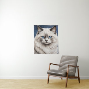 Elegante Ragdoll Cat Portret Kunstwerk Blauwe Ogen Wandkleed
