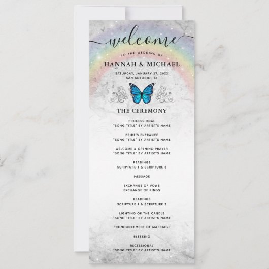 Elegante Rainbow Blue Butterfly Wedding Programma' Kaart (Voorkant)