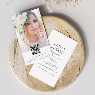 Elegante rand Fotograaf QR Code Verticaal Visitekaartje