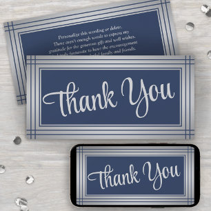 Elegante rand navyblauw script bedankkaart aankondiging