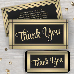 Elegante rand zwart & goud script bedankkaart aankondiging