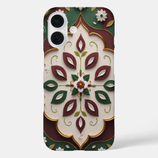 Elegante Rangoli-geïnspireerde Floral Kolam iPhone 16 Hoesje