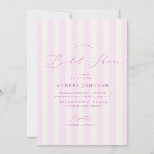 Elégante rayures rose invitation douche nuptiale (Devant)