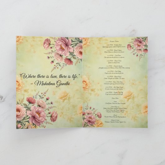 Elégante Réception de mariage Menu & Programme (Intérieur)