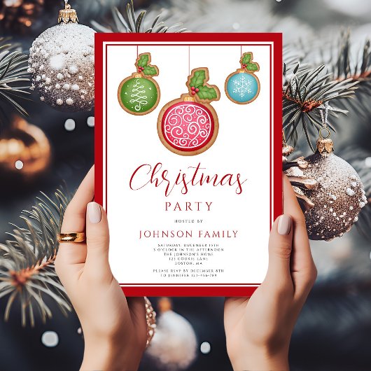 Élégante Red Bauble Noël Invitation