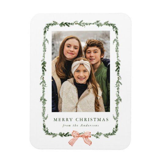 Elegante Red Bow Greenery Garland Vakantiefoto Magneet (Verticaal)