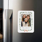 Elegante Red Bow Greenery Garland Vakantiefoto Magneet