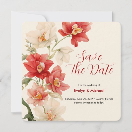 Elegante Red Cattleya Orchids bruiloft Save the Da Save The Date (Voorkant)