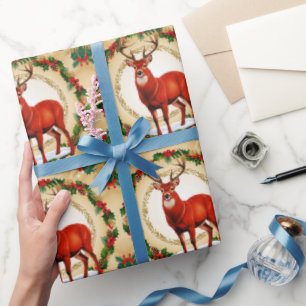 Elegante Red Deer Moose Gold Snow Merry Xmas Patte Cadeaupapier