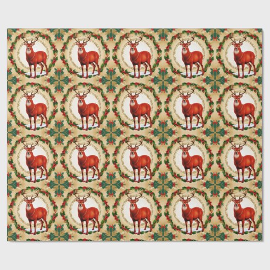 Elegante Red Deer Moose Gold Snow Merry Xmas Patte Cadeaupapier (Vlak)