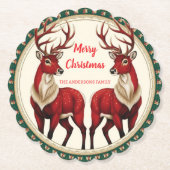 Elegante Red Deer Moose Gold Snow Merry Xmas Patte Kartonnen Onderzetters (Voorkant)
