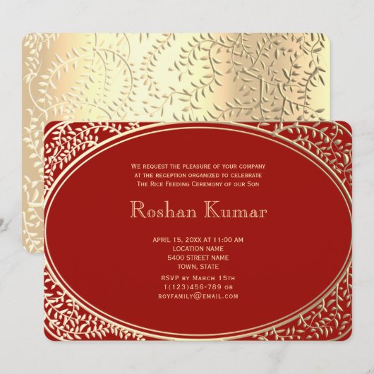 Elegante Red Gold Boy Annaprashan Kaart (Voorkant / Achterkant)