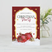 Elégante Red & Gold Christmas Party Invitation (Debout devant)