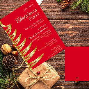 Elégante Red & Gold Christmas Party Invitation