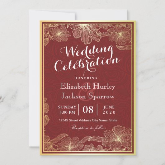 Elégante Red Gold Floral Wedding shower invitation (Devant)