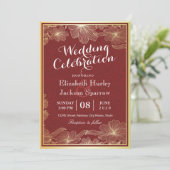 Elégante Red Gold Floral Wedding shower invitation (Debout devant)