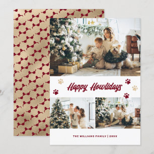 Elegante Red Gold Paws foto Happy Holidays Feestdagenkaart