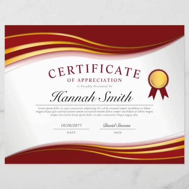 Elegante Red & Gold Professional Certificaat Award (Voorkant)