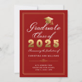 Elegante Red Gold Script Class van 2025 Afstuderen Aankondiging (Voorkant)