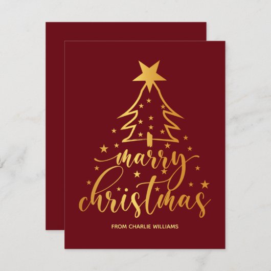 Elegante Red Gold Typography Kerst Kaart (Voorkant / Achterkant)