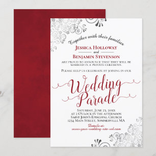 Elegante Red & Lacy Silver Wedding Parade Kaart