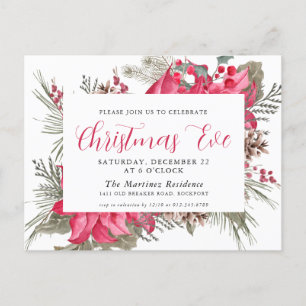 Elégante Red Poinsettia Christmas Eve Invitation